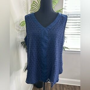 Zac & Rachel Navy Lace Trim Sleeveless Blouse • Size XL • Dainty Boho